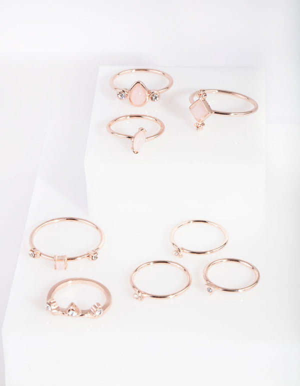 Rose Gold Fine Stone Ring 8 Pack