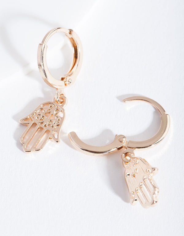 Gold Hands Huggie Earrings