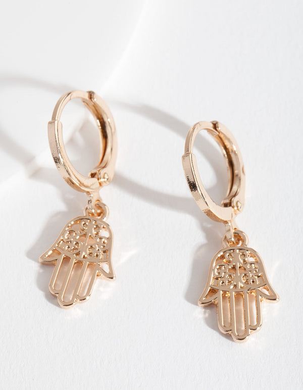 Gold Hands Huggie Earrings