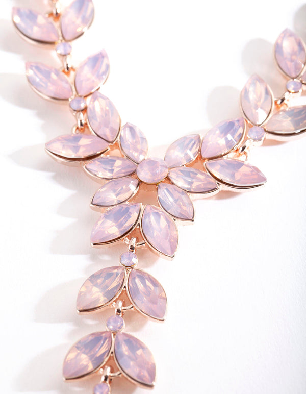 Rose Gold Pink Cascading Navette Necklace