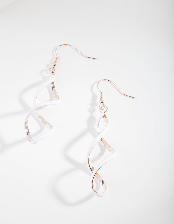Rose Gold White Spiral Earrings