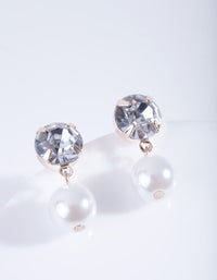 Rose Gold Round Diamante Pearl Drop Earrings - link has visual effect only
