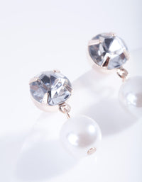 Rose Gold Round Diamante Pearl Drop Earrings - link has visual effect only