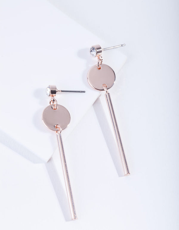 Rose Gold Diamante Disc Stick Earrings