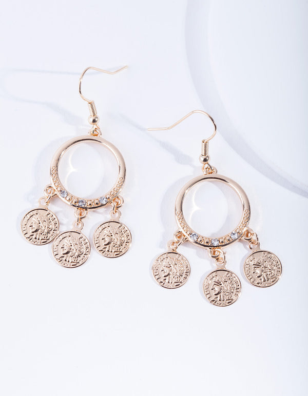 Gold Hoop Coin Drop Earrings
