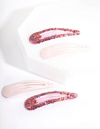 Pink Mixed Glitter Snap Hair Clip 4-Pack - link has visual effect only