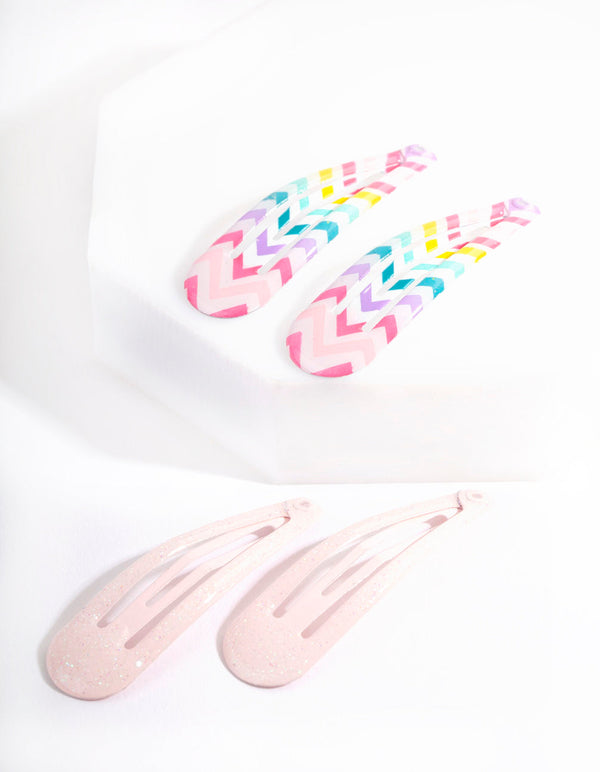 Mix Print Snap Hair Clips 4-Pack