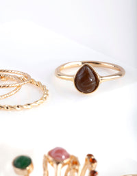 Gold Stone and Diamante Ring Stack 11 Pack - link has visual effect only