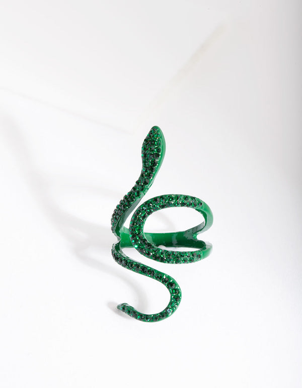 Green Diamante Swirl Snake Ring