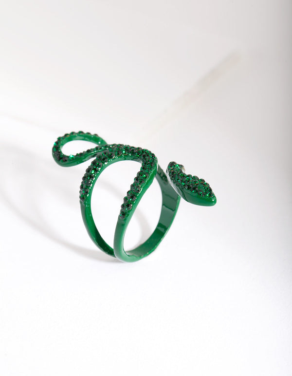 Green Diamante Swirl Snake Ring