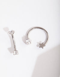 Rhodium Surgical Steel Diamante Star Barbell 2 Pack - link has visual effect only