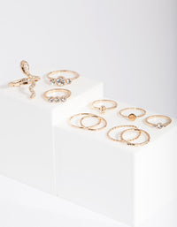 Gouden parel- en diamantmixring, 7 stuks - link has visual effect only