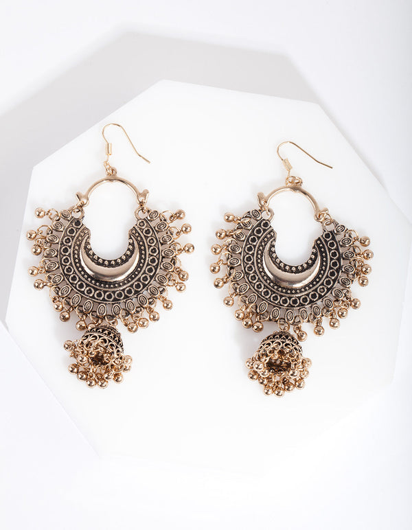 Antique Gold Bead Drop Earrings