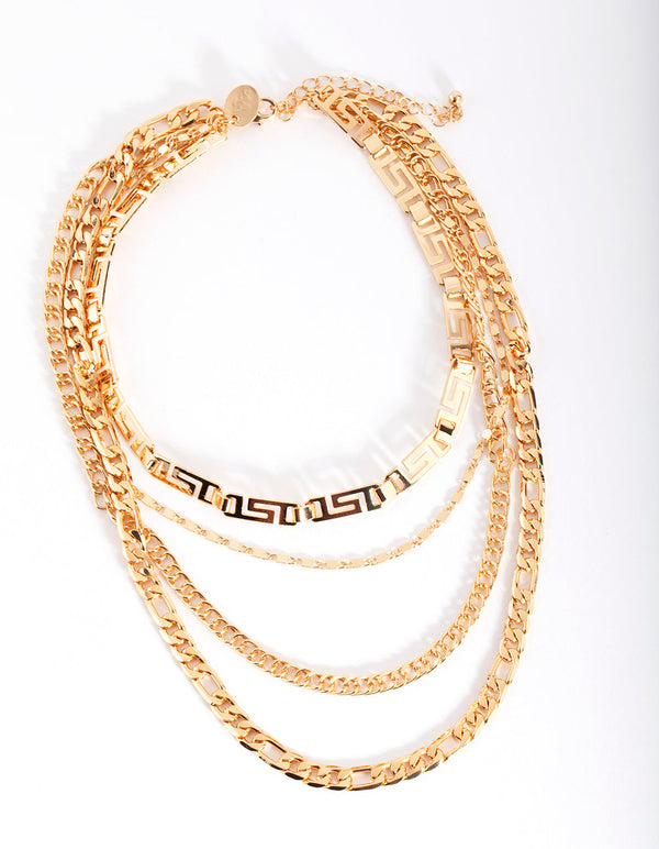 Gold Layered Geometric Chain Choker Necklace