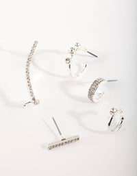 Silver Diamante Cuff & Hoop Earring Stack Pack - link has visual effect only