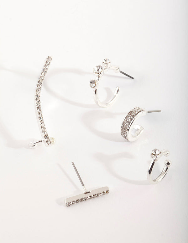 Silver Diamante Cuff & Hoop Earring Stack Pack