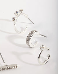 Silver Diamante Cuff & Hoop Earring Stack Pack - link has visual effect only