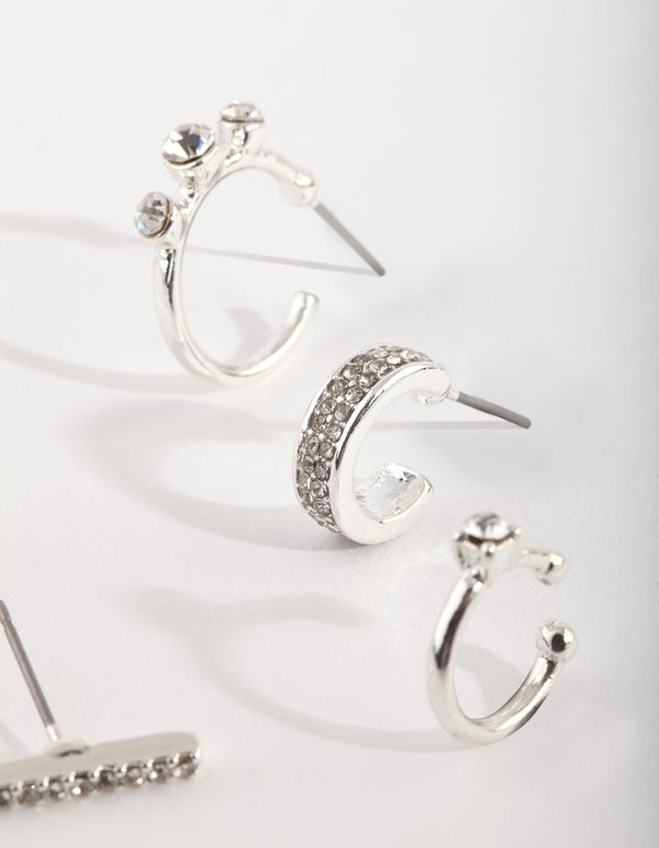Silver Diamante Cuff & Hoop Earring Stack Pack