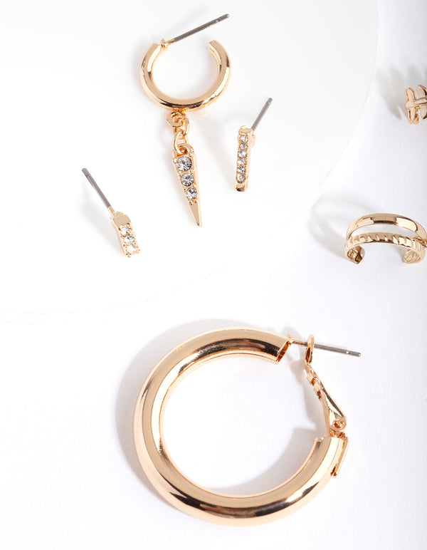 Gold Hoop & Diamante Earring Pack