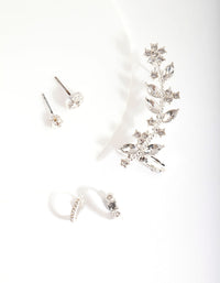 Silver Flower Ear Cuff & Stud Earring Pack - link has visual effect only