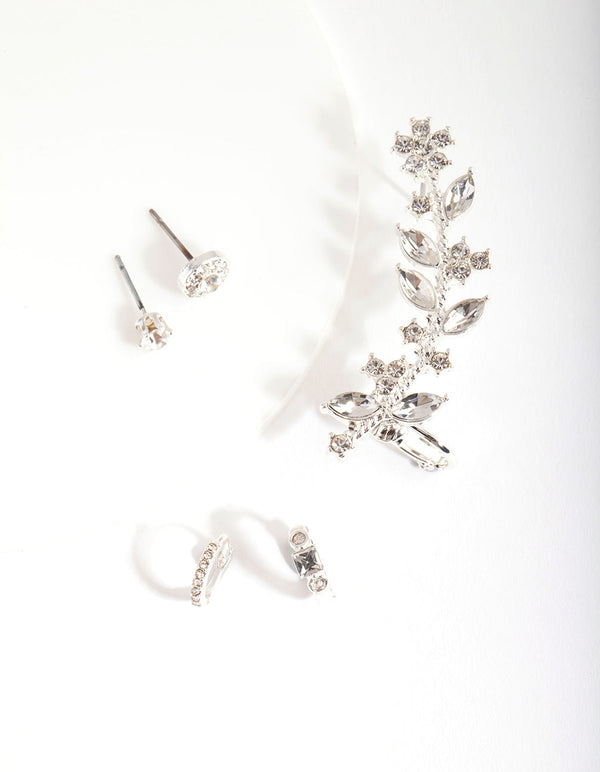 Silver Flower Ear Cuff & Stud Earring Pack
