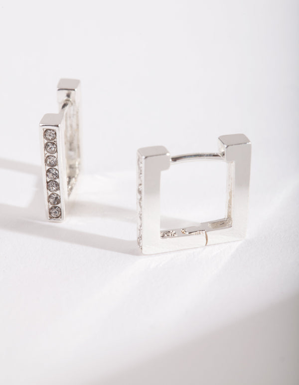 Srebrny kwadratowy diamencik Huggie