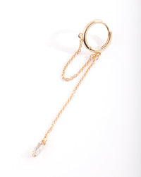 Gold Baguette Chain Drop Huggie Earrings - link has visual effect only