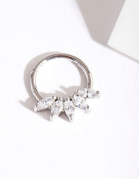 Surgical Steel Rhodium Cubic Zirconia Marquise Clicker Earring - link has visual effect only