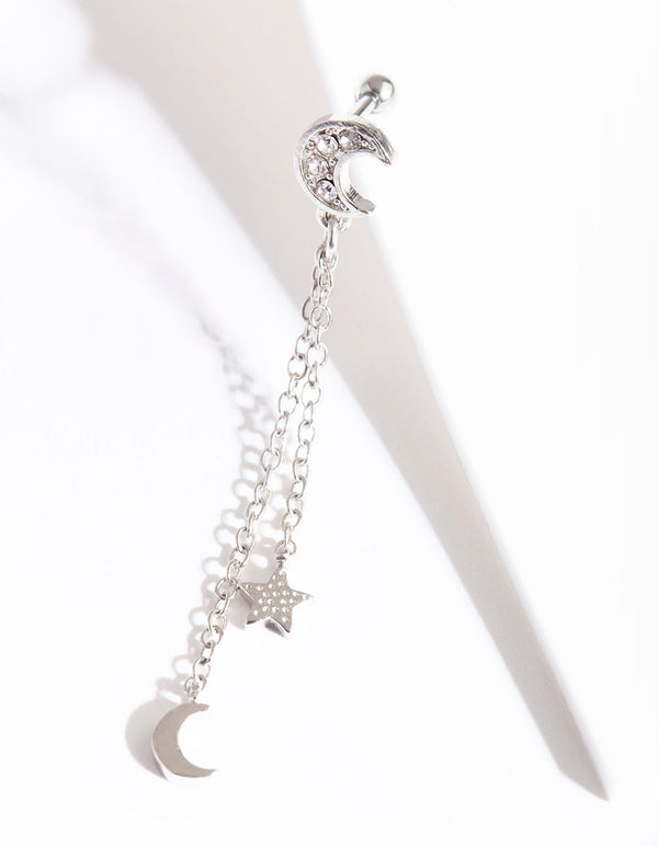 Kolczyki z rodowanej stali chirurgicznej Celestial Chain w kształcie sztangi