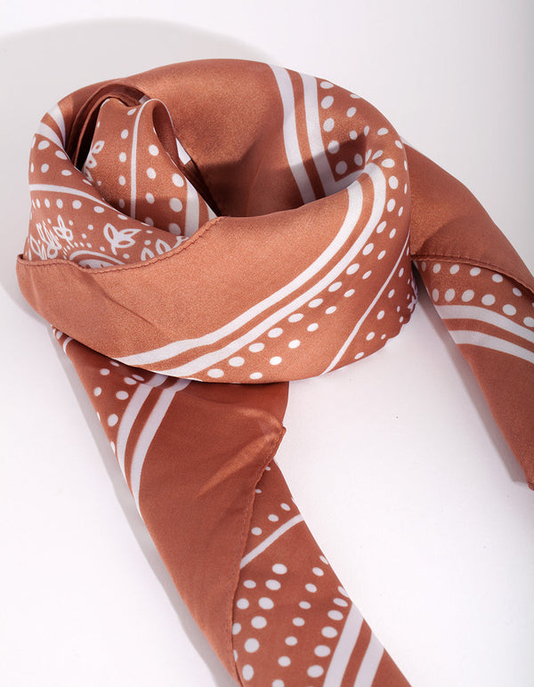 Brązowa chusta na włosy typu bandana z nadrukiem paisley