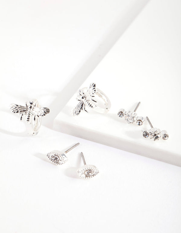 Silver Bee Huggie Earring Pack