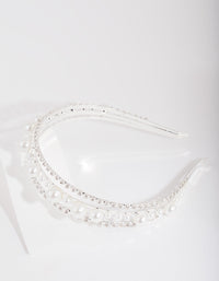 Drievoudige rij parel- en diamanthoofdband - link has visual effect only