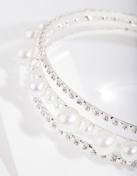 Drievoudige rij parel- en diamanthoofdband - link has visual effect only
