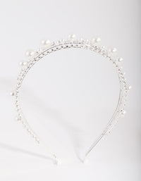 Drievoudige rij parel- en diamanthoofdband - link has visual effect only