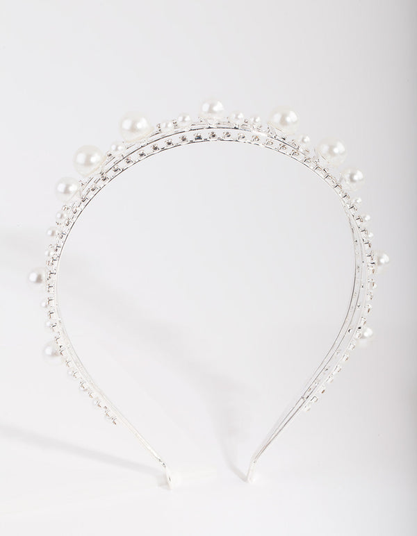 Drievoudige rij parel- en diamanthoofdband
