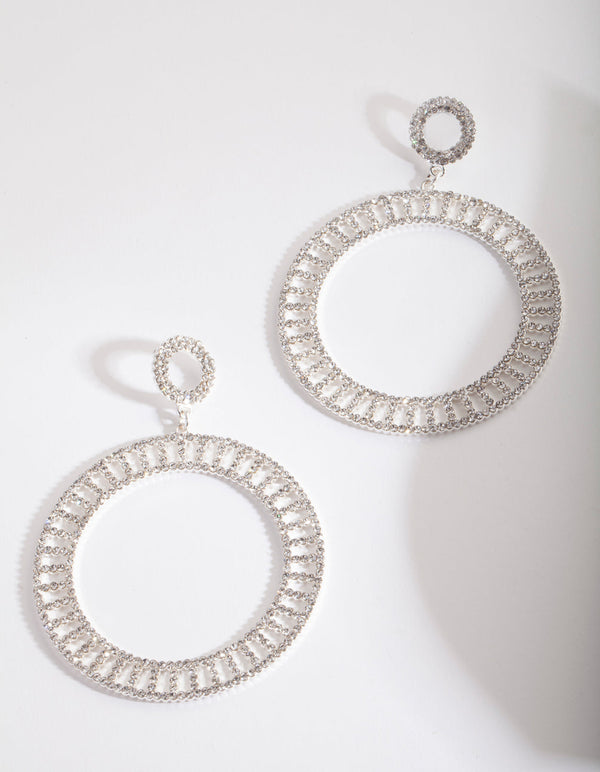 Silver Diamante Cutout Disc Earrings