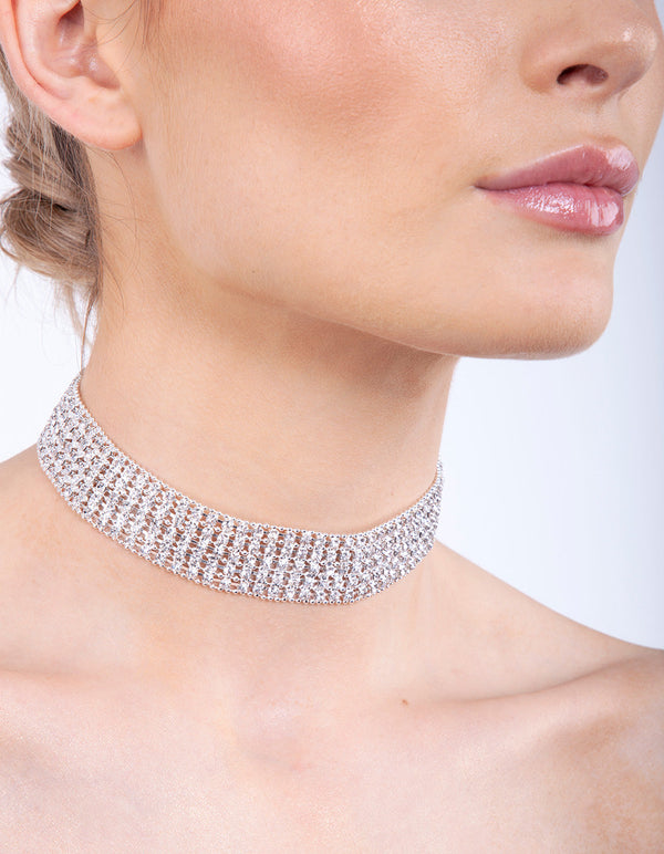 Srebrny naszyjnik choker z 5 rzędami diamentów