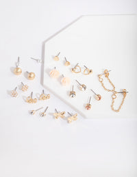 Gold Flower & Pearl Earring 12 Pack - link has visual effect only