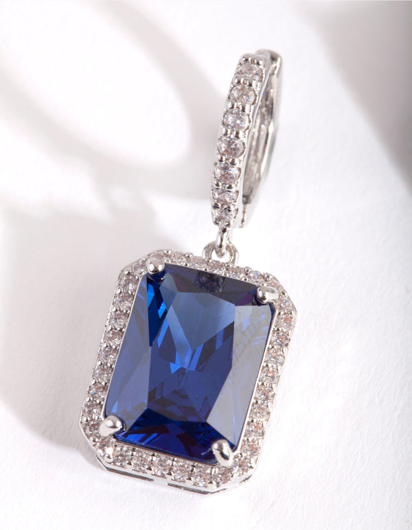 Diamond Simulant Sapphire Rectangle Huggie Earrings