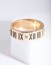 Gold Roman Numeral & Diamante Ring - link has visual effect only