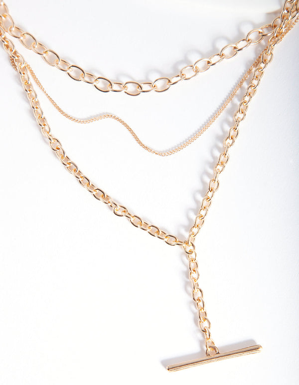 Gold Multi Chain Bar Necklace