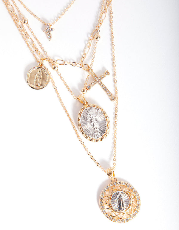 Gold Cross & Pendant Layered Necklace