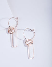 Rose Gold Oval Love Charm Hoop Earrings - link has visual effect only