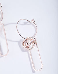 Rose Gold Oval Love Charm Hoop Earrings - link has visual effect only