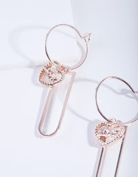 Rose Gold Oval Love Charm Hoop Earrings - link has visual effect only