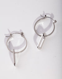 Rhodium Oval Link Charm Hoop Earrings - link has visual effect only