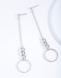 Rhodium Chain Link Circle Drop Earrings - link has visual effect only