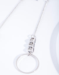 Rhodium Chain Link Circle Drop Earrings - link has visual effect only