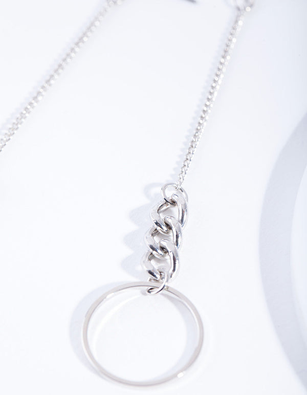 Rhodium Chain Link Circle Drop Earrings