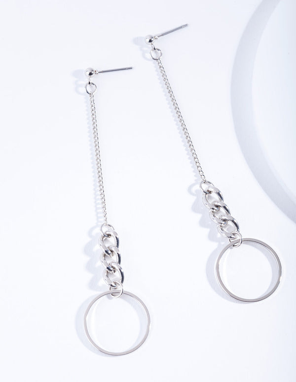 Rhodium Chain Link Circle Drop Earrings